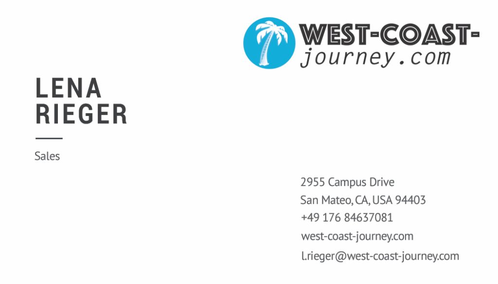 West Coast Journey Business Card - back side