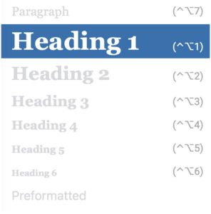 Screenshot of Heading Options in WordPress